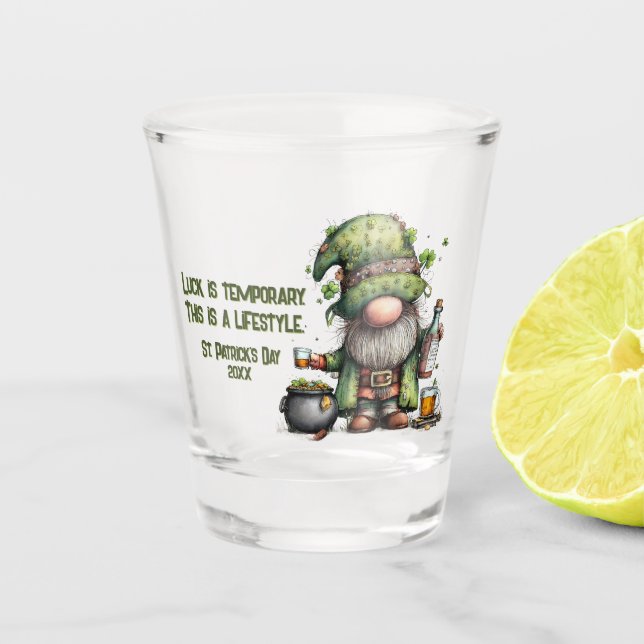 St. Patrick’s Day Gnome Illustration with Shamrock Shot Glass (Front)