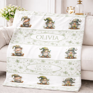 St. Patrick’s Day Gnome Pattern with Shamrocks Fleece Blanket