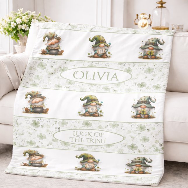 St. Patrick’s Day Gnome Pattern with Shamrocks  Fleece Blanket (Creator Uploaded)