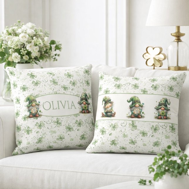 St. Patrick’s Day Gnome Pattern with Shamrocks  Throw Pillow (Creator Uploaded)