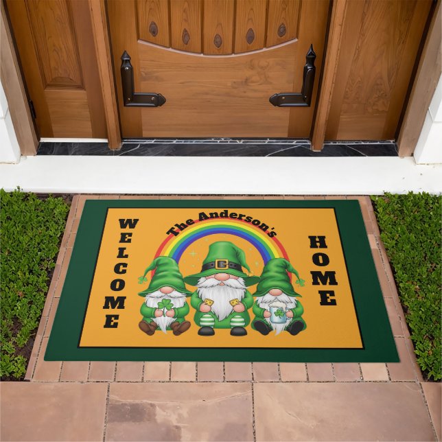 St. Patrick’s Day Gnome Trio Welcome Doormat (Outdoor)