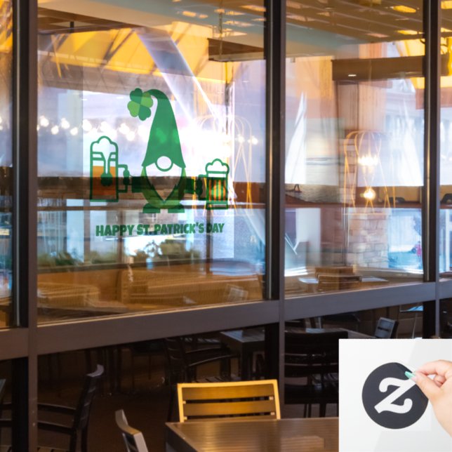 St. Patrick’s Day Gnome with Beer Mug Window Cling (Restaurant Window)