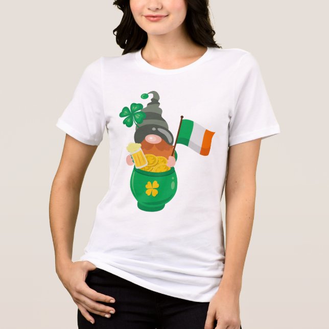 St. Patrick’s Day Gnome with Pot of Gold Tri-Blend Shirt (Front)