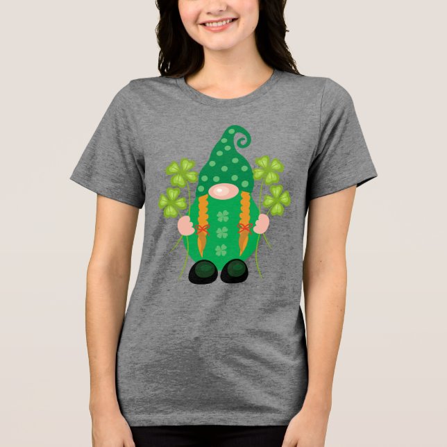 St. Patrick’s Day Gnome with Shamrocks Tri-Blend Shirt (Front)