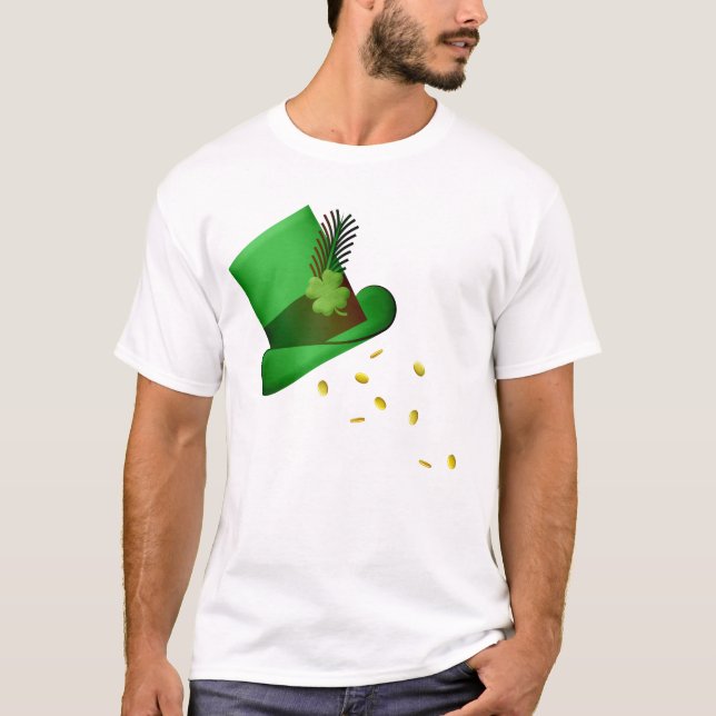 St. Patrick`s Day Gold Coins Green Hat T-Shirt (Front)