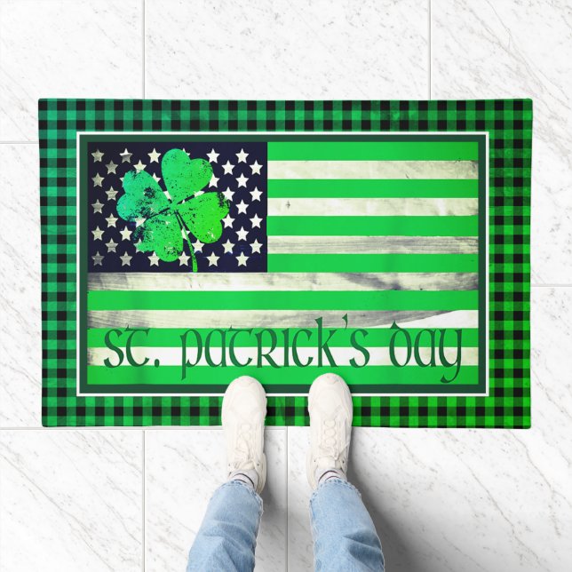 St. Patrick’s Day Green American Flag Doormat (Indoor)