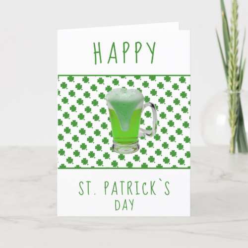 St Patricks day Green Beer Shamrock Pattern Holiday Card