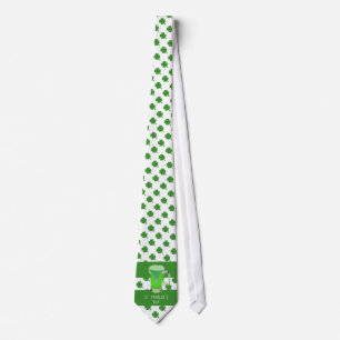 St. Patrick`s day Green Beer Shamrock Pattern Neck Tie