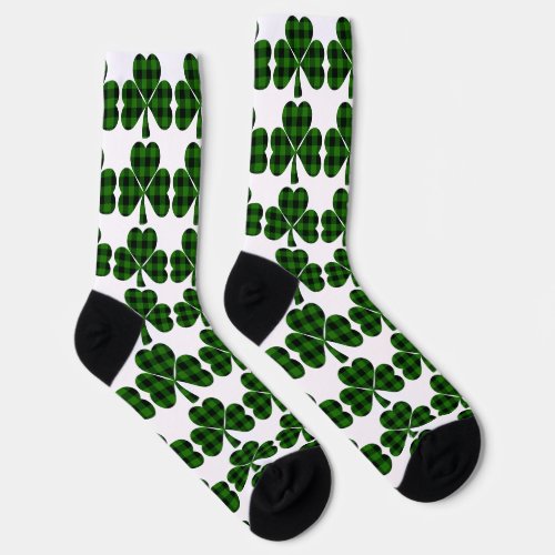 St Patricks day green black plaid shamrocks Socks