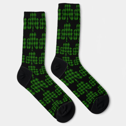 St Patricks day green black plaidvshamrocks Socks