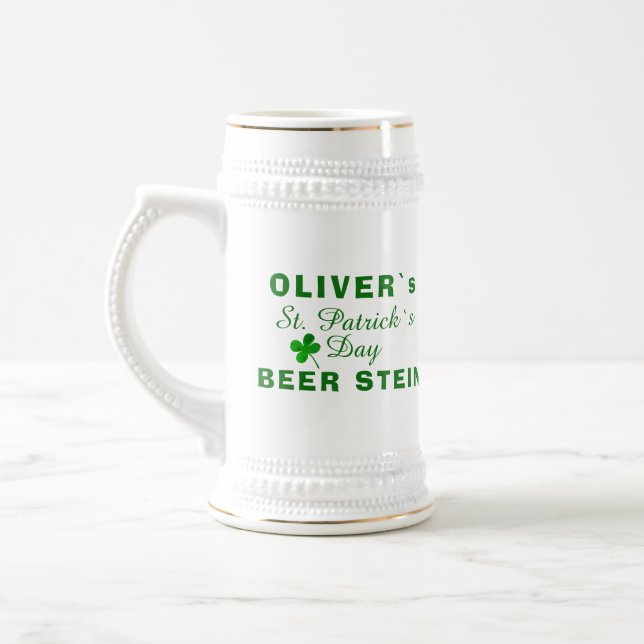 St Patrick`s day Green Clover Name Beer Stein (Left)