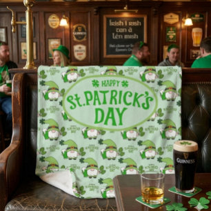St. Patrick’s Day Green Fleece Blanket with Gnome