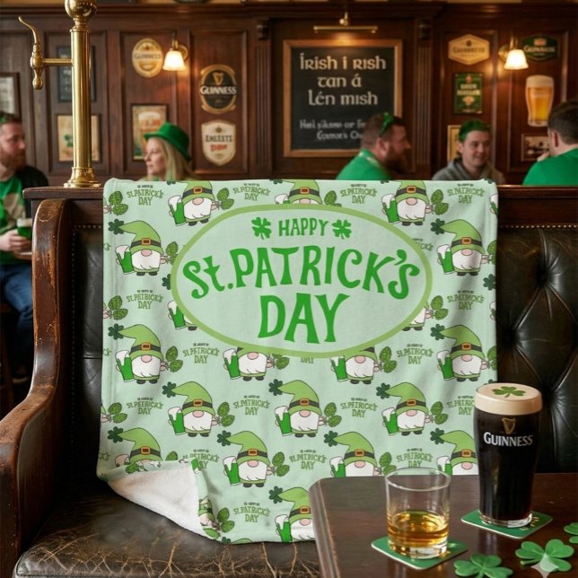 St. Patrick’s Day Green Fleece Blanket with Gnome  (Creator Uploaded)