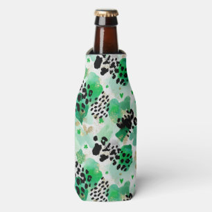 St. Patrick’s Day Green Leopard & Heart Shamrock Bottle Cooler