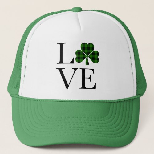 St Patricks day  Green plaid shamrock  Trucker Hat