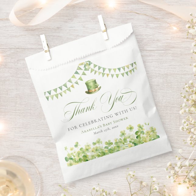 St. Patrick’s Day Green Shamrock Baby Shower Favor Bag (Clipped)