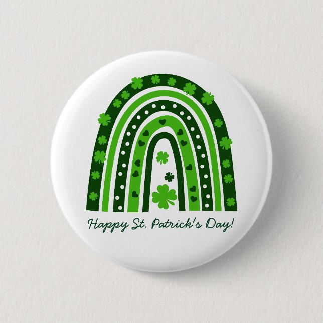 St. Patrick’s Day Green Shamrock Boho Rainbow  Button (Front)