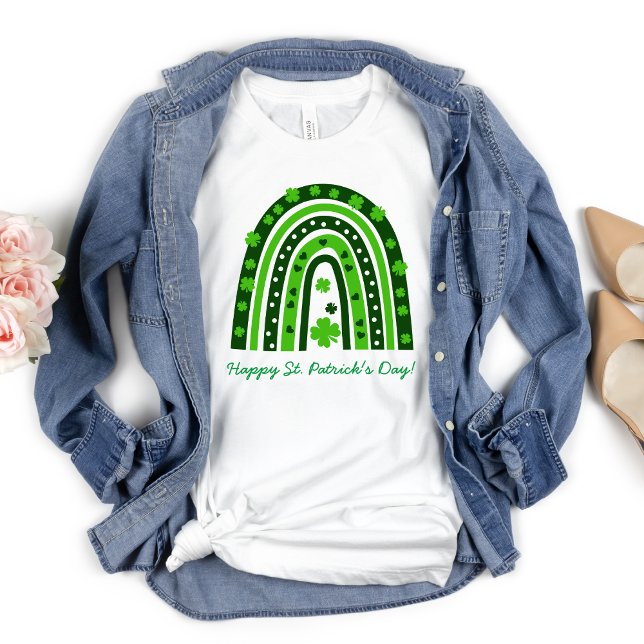 St. Patrick’s Day Green Shamrock Boho Rainbow T-Shirt (Creator Uploaded)