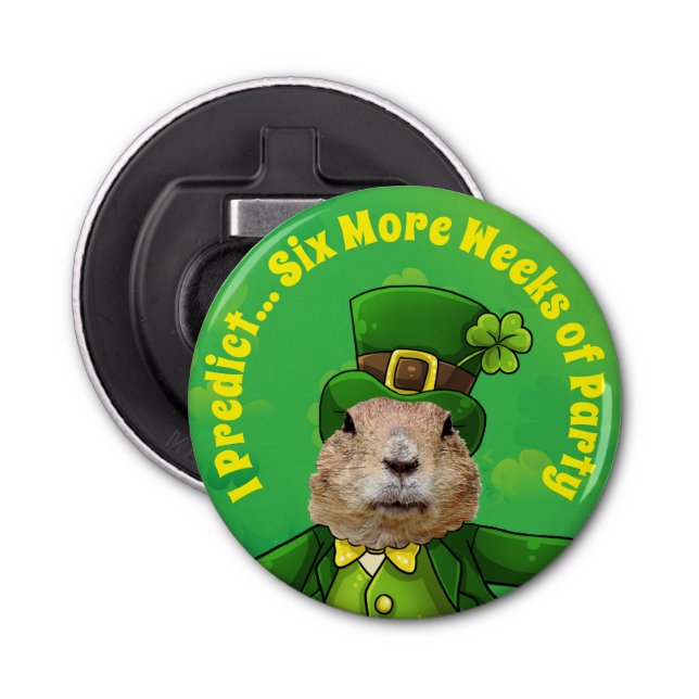 St. Patrick’s Day Groundhog Party Animal Bottle Opener (Front)
