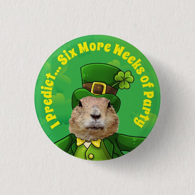 St. Patrick’s Day Groundhog Party Animal Button (Front)