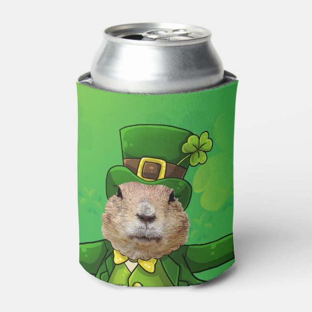 St. Patrick’s Day Groundhog Party Animal Can Cooler (Can Front)