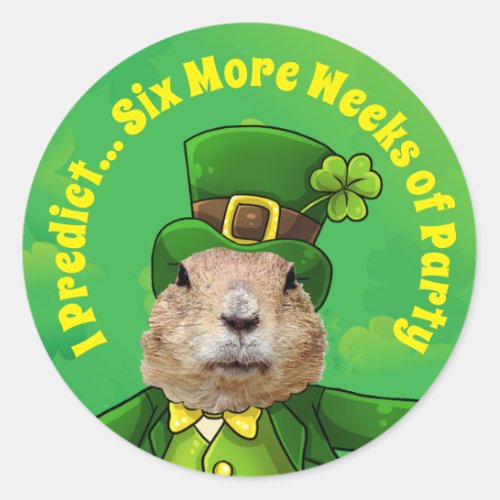 St Patricks Day Groundhog Party Animal Classic Round Sticker