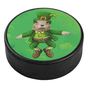 St. Patrick’s Day Groundhog Party Animal Hockey Puck