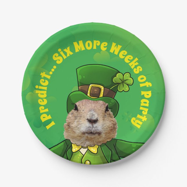 St. Patrick’s Day Groundhog Party Animal Paper Plates (Front)