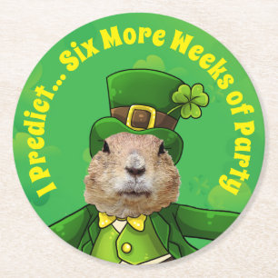 St. Patrick’s Day Groundhog Party Animal Round Paper Coaster