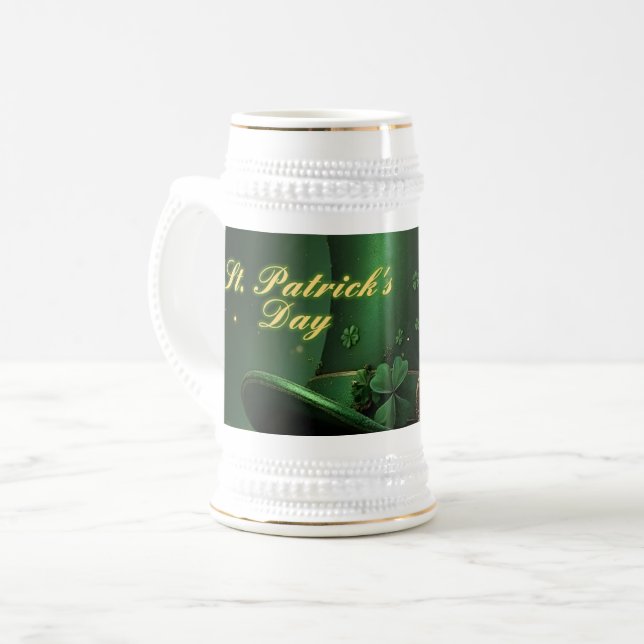 St. Patrick’s Day Hat and Shamrock Design Beer Stein (Front Left)