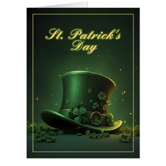 St. Patrick’s Day Hat and Shamrock Design Card (Front)
