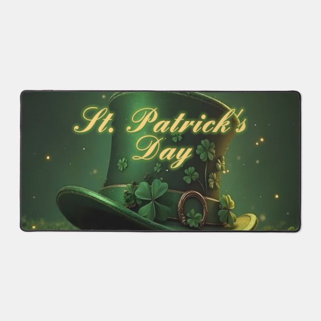 St. Patrick’s Day Hat and Shamrock Design Desk Mat (Front)