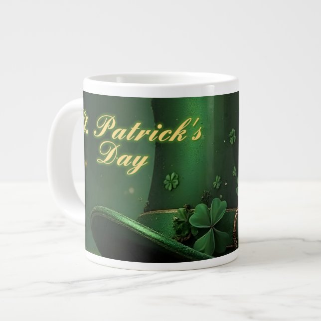 St. Patrick’s Day Hat and Shamrock Design Giant Coffee Mug (Front Left)