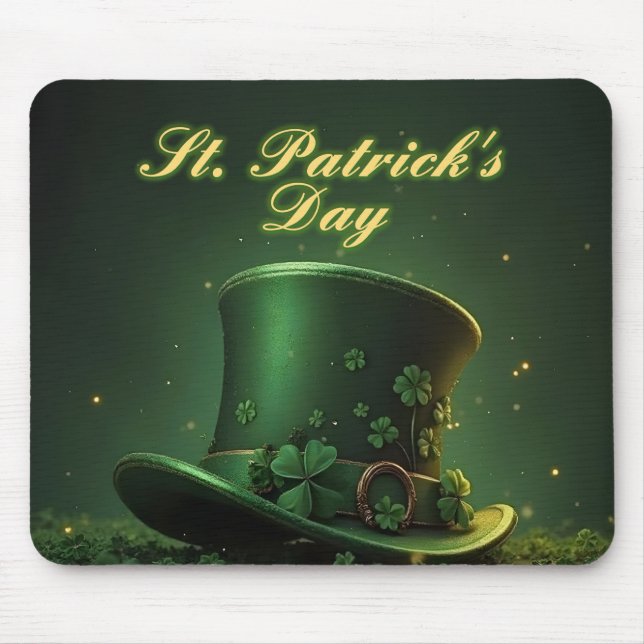 St. Patrick’s Day Hat and Shamrock Design Mouse Pad (Front)