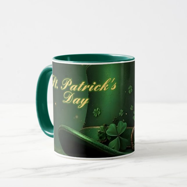 St. Patrick’s Day Hat and Shamrock Design Mug (Front Left)