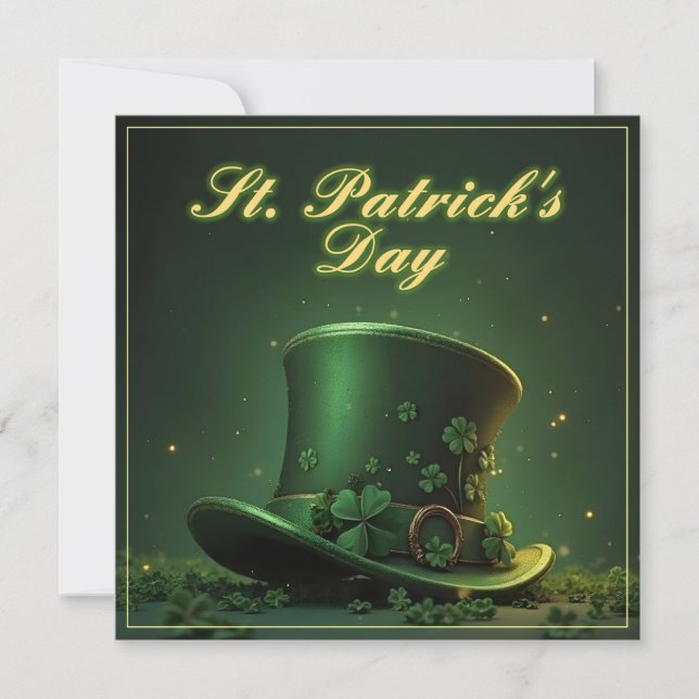 St. Patrick’s Day Hat and Shamrock Design Note Card (Front)