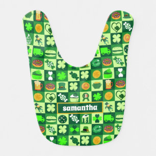 St. Patrick’s Day Icons Seamless Pattern  Baby Bib