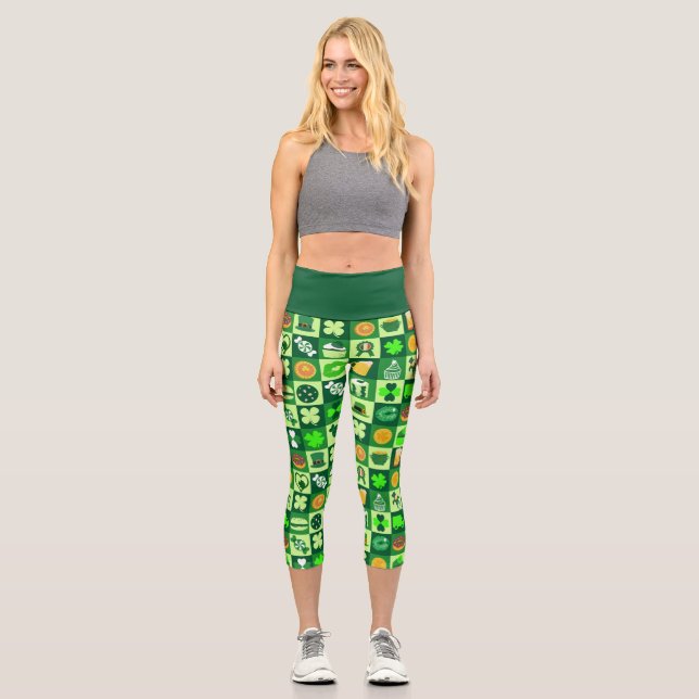 St. Patrick’s Day Icons Seamless Pattern Capri Leggings (Front)