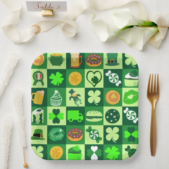 St. Patrick’s Day Icons Seamless Pattern Paper Plates (Wedding)