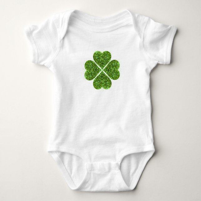 St. Patrick’s day, Irish green glittering clover Baby Bodysuit (Front)