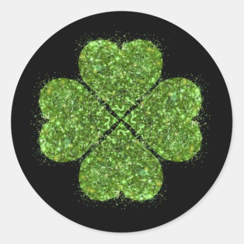 St Patricks day Irish green glittering clover Classic Round Sticker