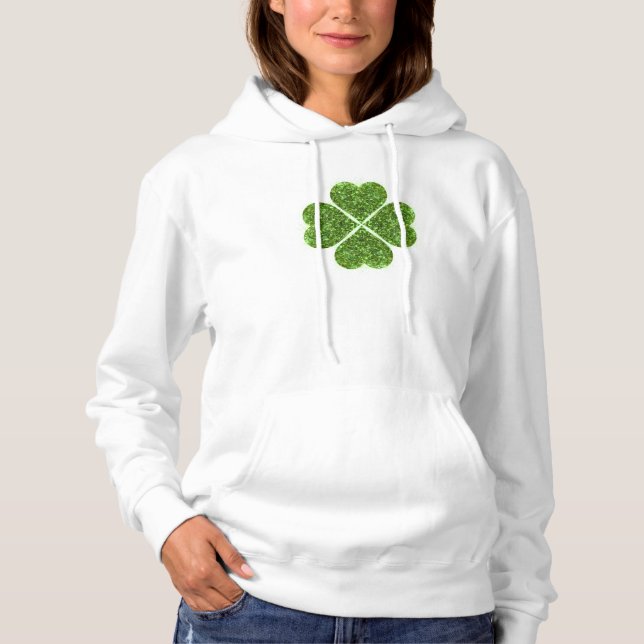 St. Patrick’s day, Irish green glittering clover Hoodie (Front)