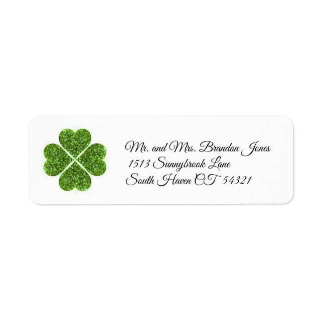 St. Patrick’s day, Irish green glittering clover Label (Front)
