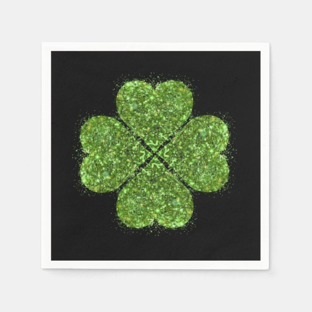 St. Patrick’s day, Irish green glittering clover Napkins (Front)