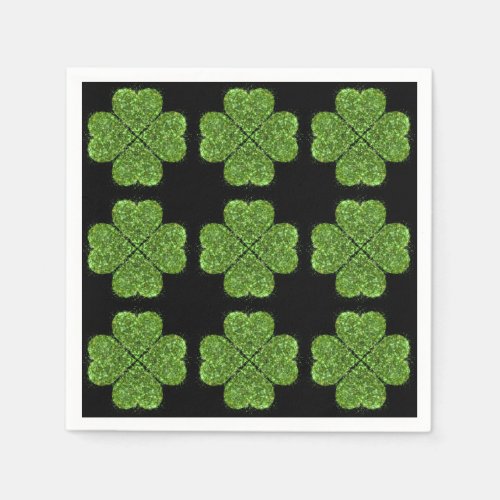 St Patricks day Irish green glittering clover Napkins