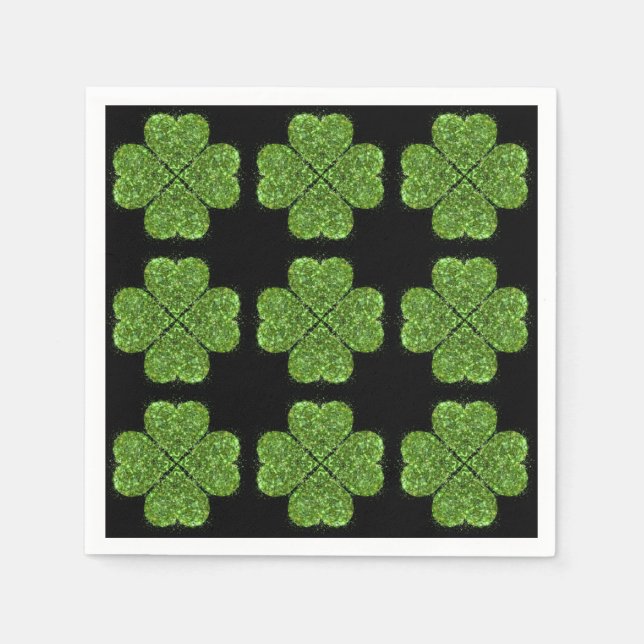 St. Patrick’s day, Irish green glittering clover Napkins (Front)