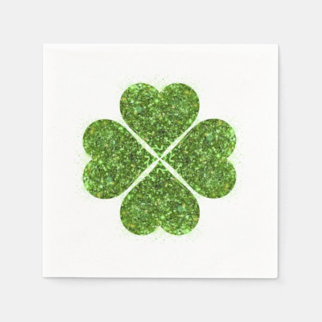 St. Patrick’s day, Irish green glittering clover Napkins (Front)