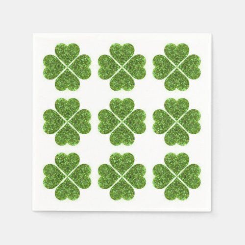 St Patricks day Irish green glittering clover Napkins