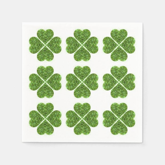St. Patrick’s day, Irish green glittering clover Napkins (Front)