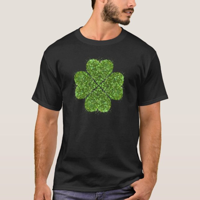 St. Patrick’s day, Irish green glittering clover T-Shirt (Front)